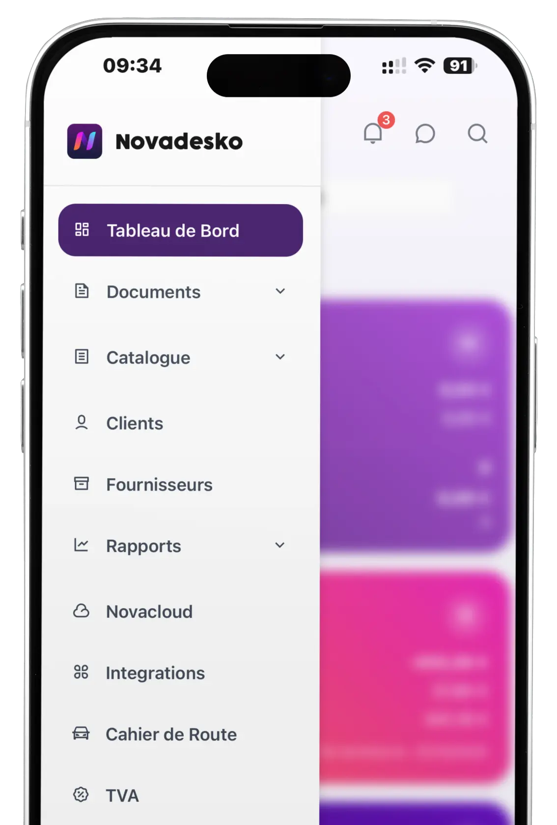 Aperçu du tableau de bord Novadesko